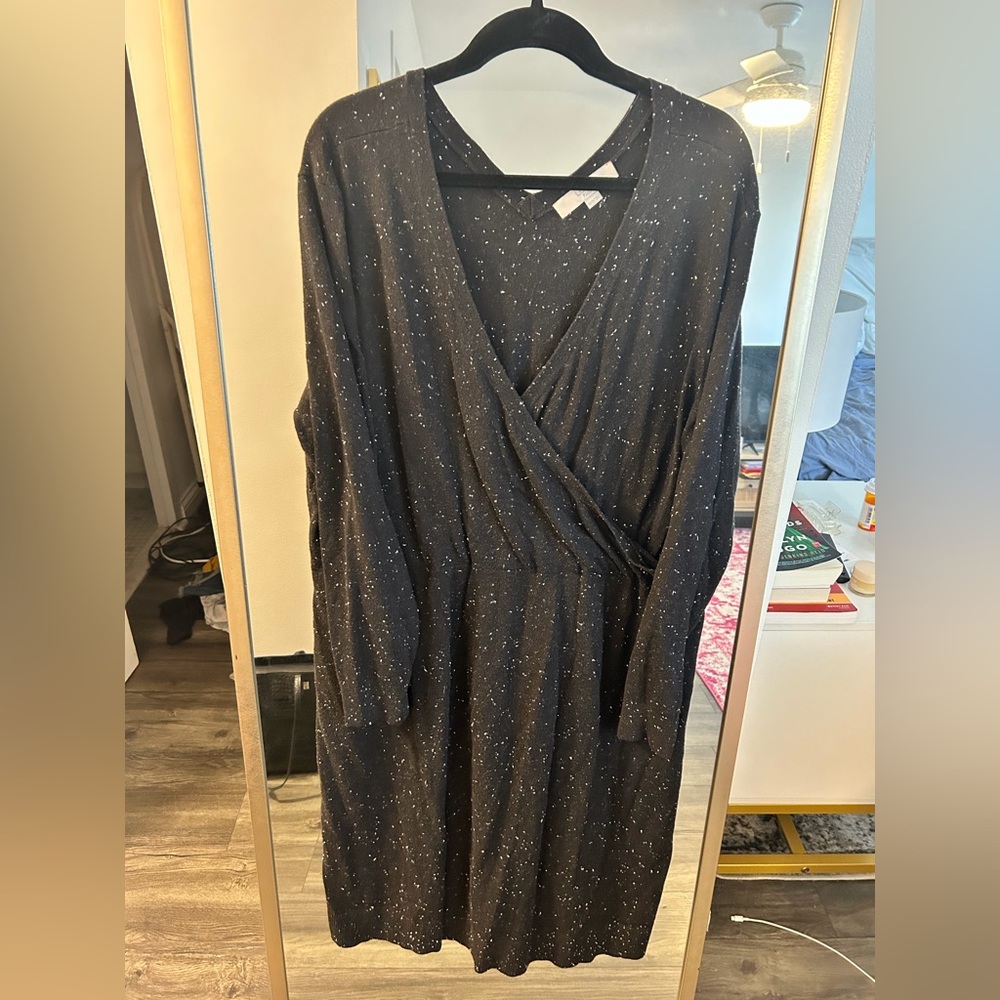 LOFT Black Speckled Long Sleeve Sweater Dress